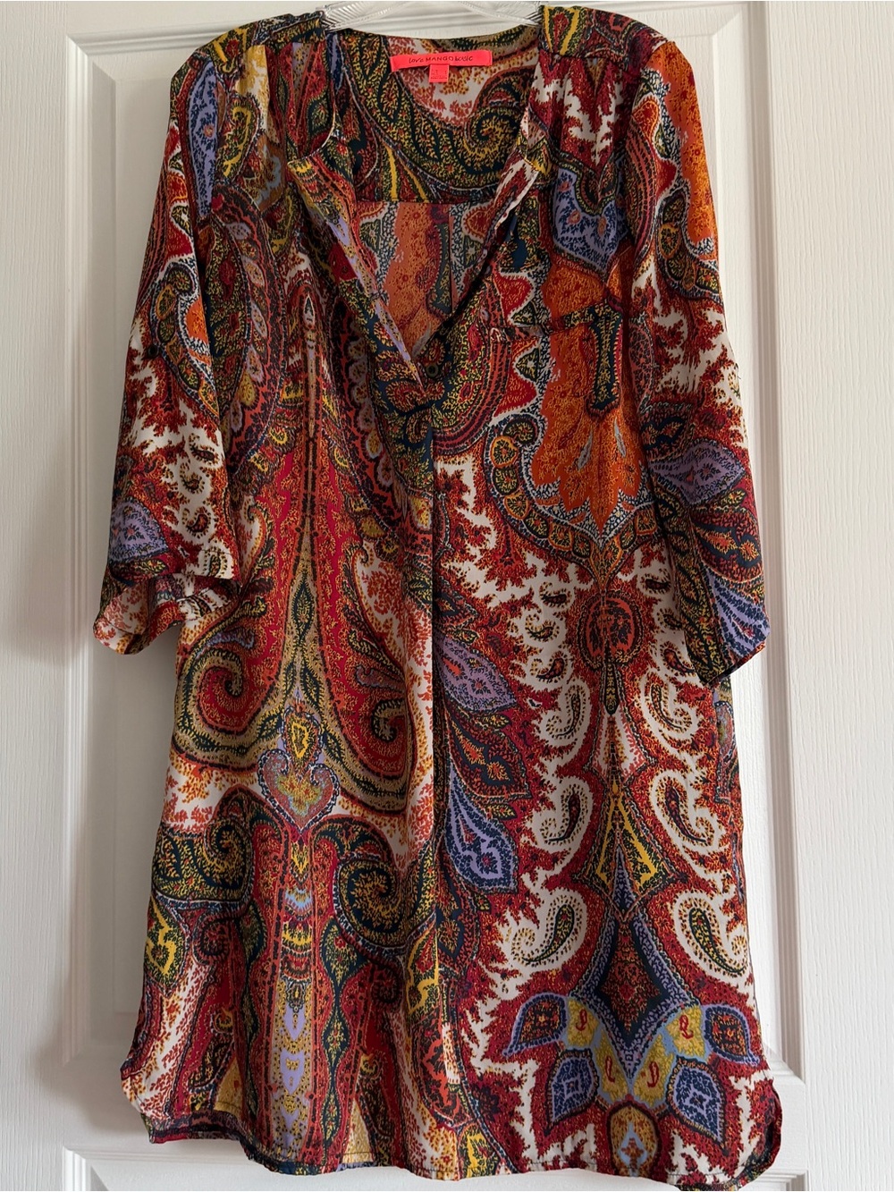Mango Paisley Print Dress in Brown, Black and Orange